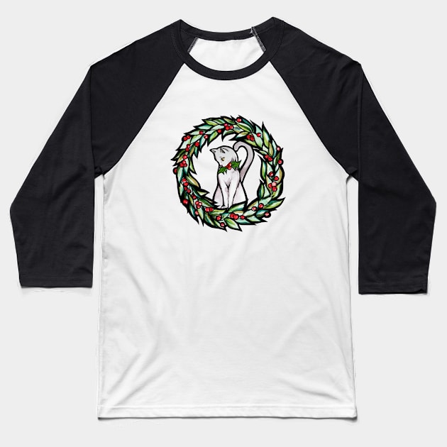 White Yule Cat Baseball T-Shirt by bubbsnugg